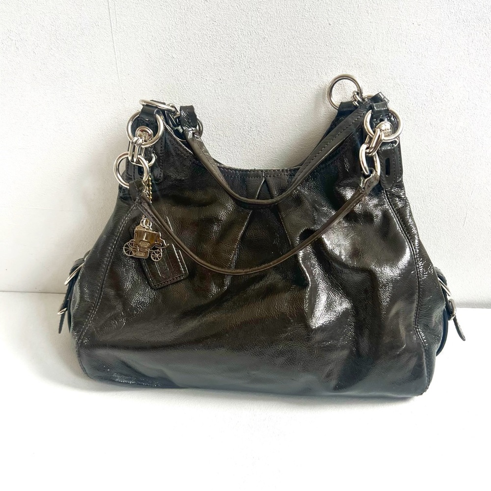Coach Dark Brown/Olive Green Leather Hobo Bag